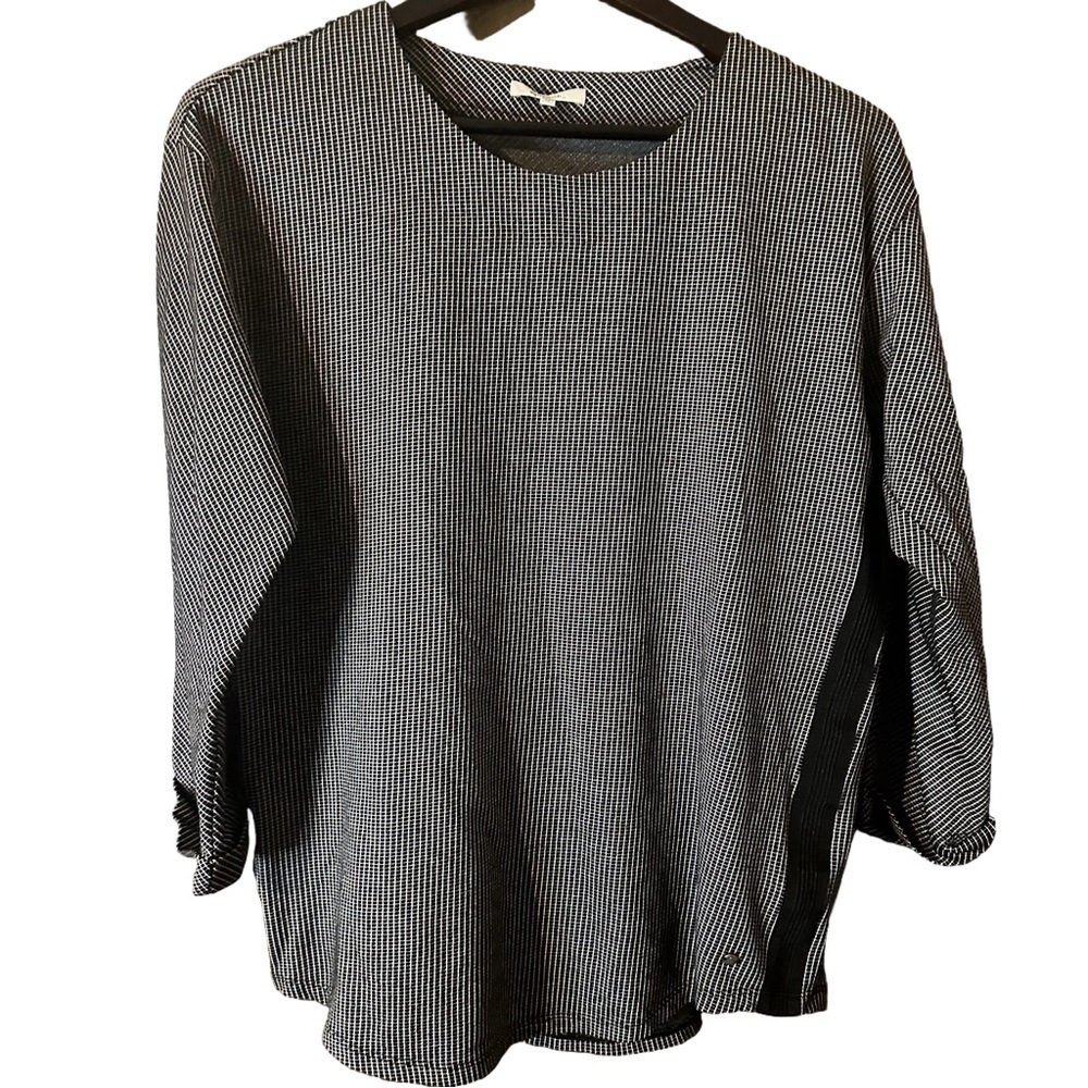 Sandwich Black & White Tweed Pattern Women's Tunic Blouse Top Classic Sz M